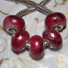 10pcs Acrylic Silver Buckle Core European Charm Beads Red Silver Paint Lines