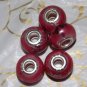 10pcs Acrylic Silver Buckle Core European Charm Beads Red Silver Paint Lines