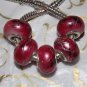 10pcs Acrylic Silver Buckle Core European Charm Beads Red Silver Paint Lines