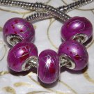 10pcs Acrylic Silver Buckle Core European Charm Beads Magenta Silver Paint Lines