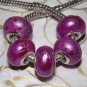 10pcs Acrylic Silver Buckle Core European Charm Beads Magenta Silver Paint Lines