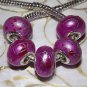 10pcs Acrylic Silver Buckle Core European Charm Beads Magenta Silver Paint Lines
