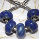 10pcs Murano Glass Silver Buckle Core European Charm Beads Blue Swirl