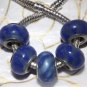 10pcs Murano Glass Silver Buckle Core European Charm Beads Blue Swirl