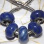 10pcs Murano Glass Silver Buckle Core European Charm Beads Blue Swirl