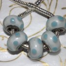 10pcs Murano Glass Silver Buckle Core European Charm Beads White Blue Spots