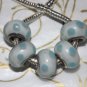 10pcs Murano Glass Silver Buckle Core European Charm Beads White Blue Spots