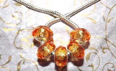 10pcs Acrylic Silver Buckle Core European Faceted Charm Beads 14mm Orange