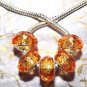 10pcs Acrylic Silver Buckle Core European Faceted Charm Beads 14mm Orange