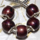10pcs Acrylic Silver Buckle Core European Charm Beads Drum Brown