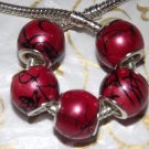 10pcs Acrylic Silver Buckle Core European Charm Beads Large Drum Red