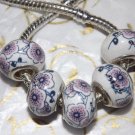 10pcs Ceramic Silver Buckle Core European Charm Beads Pink Floral Print