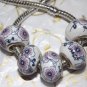 10pcs Ceramic Silver Buckle Core European Charm Beads Pink Floral Print