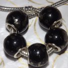 10pcs Acrylic Silver Buckle Core European Charm Beads Large Drum Black