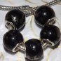 10pcs Acrylic Silver Buckle Core European Charm Beads Large Drum Black