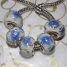 10pcs Ceramic Silver Buckle Core European Charm Beads Blue Floral Print