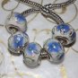 10pcs Ceramic Silver Buckle Core European Charm Beads Blue Floral Print