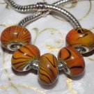 10pcs Acrylic Silver Buckle Core European Charm Beads Yellow Black Stripes