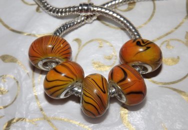 10pcs Acrylic Silver Buckle Core European Charm Beads Yellow Black Stripes