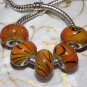 10pcs Acrylic Silver Buckle Core European Charm Beads Yellow Black Stripes