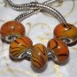 10pcs Acrylic Silver Buckle Core European Charm Beads Yellow Black Stripes