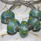 10pcs Murano Glass Silver Buckle Core European Charm Beads Green Floral