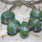 10pcs Murano Glass Silver Buckle Core European Charm Beads Green Floral