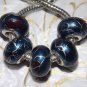 10pcs Acrylic Silver Buckle Core European Charm Beads Blue Silver Paint Lines