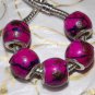 10pcs Acrylic Silver Buckle Core European Charm Beads Drum Hot Pink