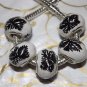 10pcs Ceramic Silver Buckle Core European Charm Beads Black Leaf Print