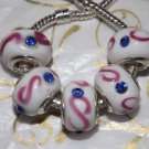 10pcs Ceramic Silver Buckle Core European Charm Beads Pink "S" Blue Crystal
