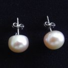 Freshwater High Luster 9-10 mm Button Pearl Ear Pin Earrings