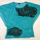 New Look Butterfly Batwing Top - Size UK S, turquoise/ blue.