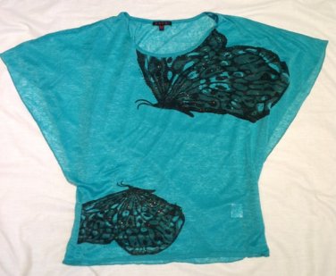 New Look Butterfly Batwing Top - Size UK S, turquoise/ blue.