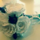 Artificial white Rose and Thistle bridal bouquet