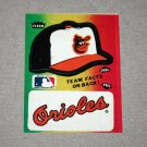 1984 FLEER BASEBALL - Baltimore Orioles Team Logo & Hat Sticker Card