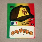 1984 FLEER BASEBALL - San Diego Padres Team Logo & Hat Sticker Card