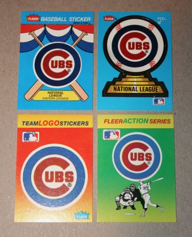 Lot of (4) FLEER BASEBALL - Chicago Cubs Team Logo Sticker Cards