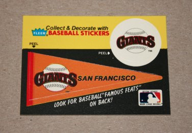 1986 FLEER BASEBALL - San Francisco Team Logo & Pennant Sticker Card