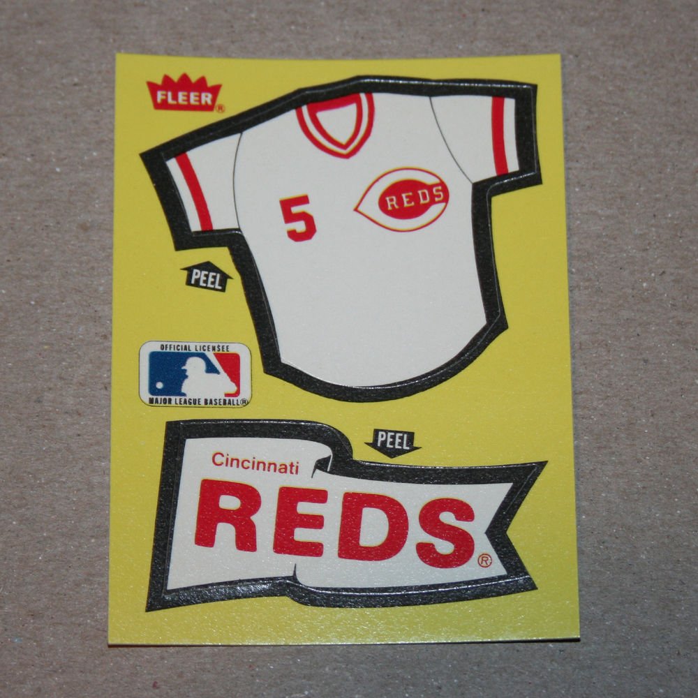 1985 FLEER BASEBALL - Cincinnati Reds Team Jersey & Flag Yellow Sticker ...