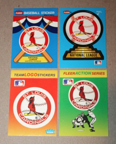 Lot of (4) FLEER BASEBALL - St. Louis Cardinals Team Logo Sticker Cards