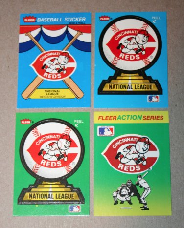 Lot of (4) FLEER BASEBALL - Cincinnati Reds Team Logo Sticker Cards
