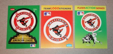 Lot of (3) FLEER BASEBALL - Baltimore Orioles Team Logo Sticker Cards