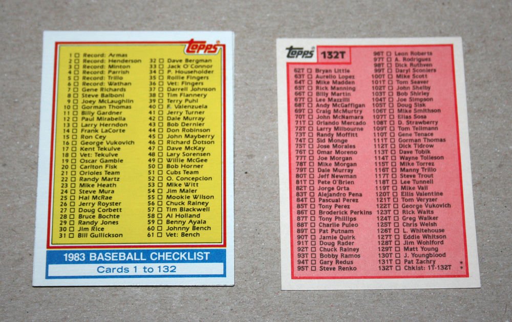 1983 TOPPS BASEBALL - Checklist Set + Traded Series