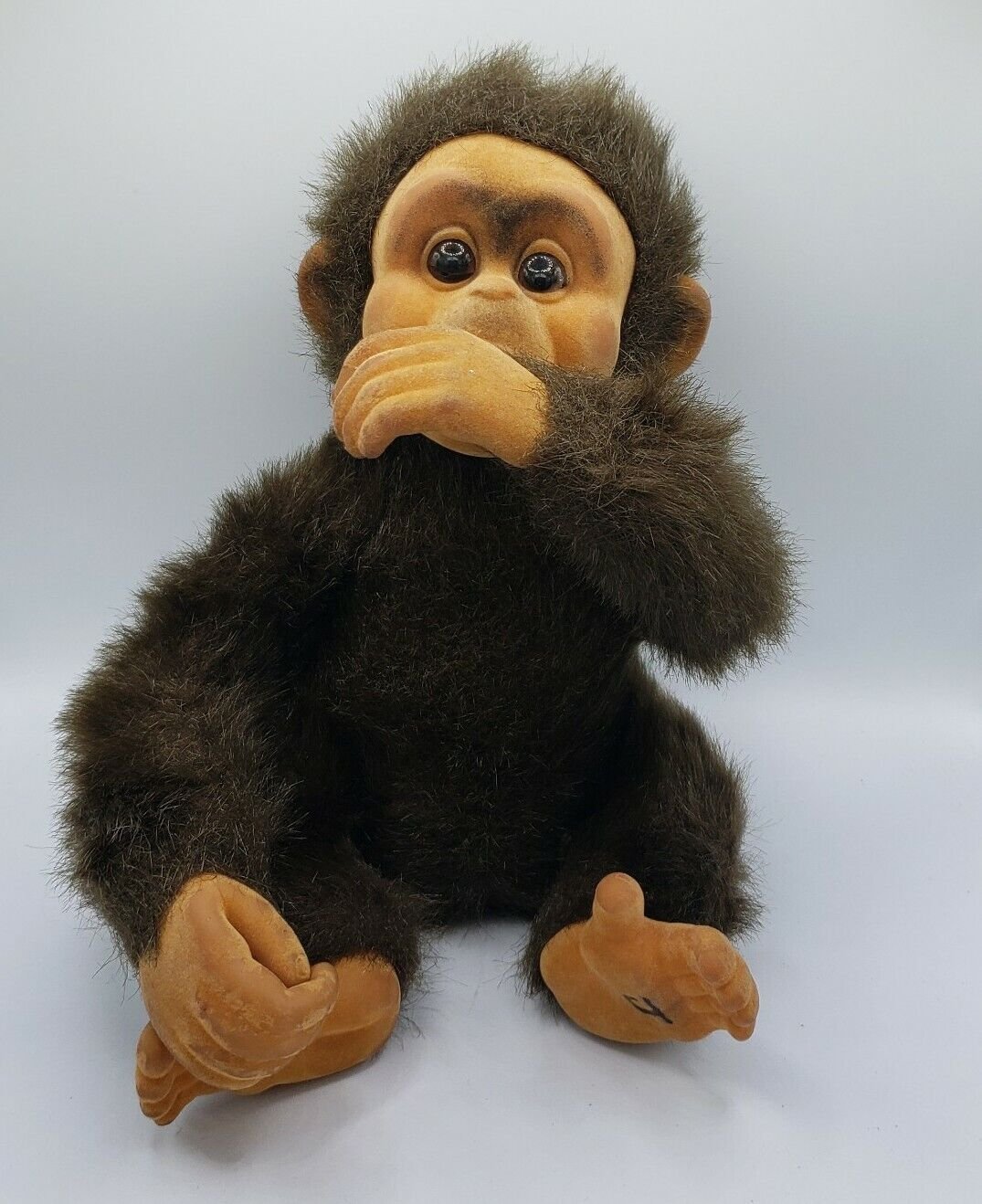 HOSUNG Vintage Plush Baby Monkey Chimp Sucks Thumb Squeaks