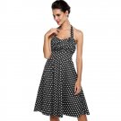 ACEVOG Women Black Halter Sleeveless Polka Dot Backless High Waist Swing Dress (XXLarge)