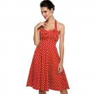 ACEVOG Women Red Halter Sleeveless Polka Dot Backless High Waist Swing Dress (Medium)
