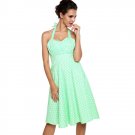 ACEVOG Women Green Halter Sleeveless Polka Dot Backless High Waist Swing Dress (X-Large)