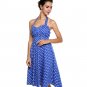 ACEVOG Women Blue Halter Sleeveless Polka Dot Backless High Waist Swing Dress (Medium)