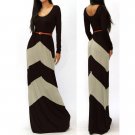 Women's Khaki Long Sleeve Slim Maxi Dress With Belt (Small)
